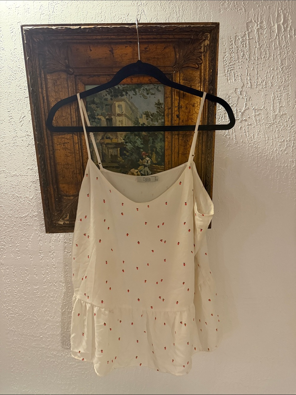Dalia Cream Spaghetti-Strap Tank with Red Cherry Print